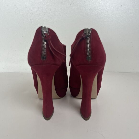 Miu Miu Peep Toe Platform Booties 7 37 Wine Red Suede Funky High Heels Statement - Picture 6 of 12